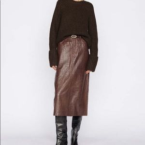 FRAME Croc Embossed Leather Midi Skirt